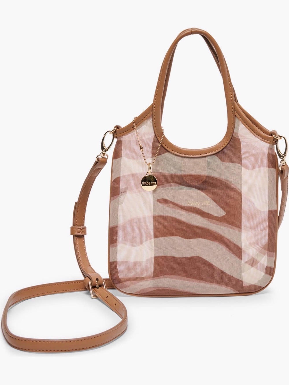 Dolce Vita Pink and Brown Zebra-Print Crossbody Tote